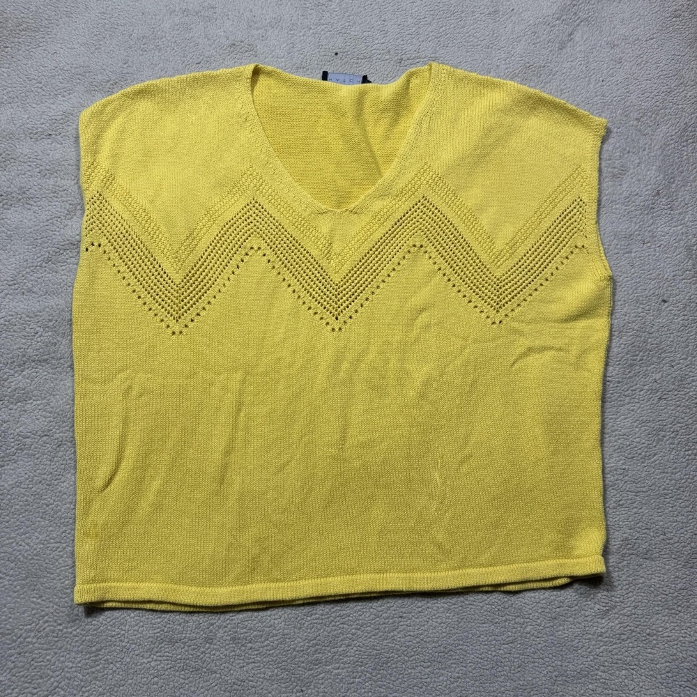 Hatch Sweater Womens 3 Yellow Knit Cotton Zig Zag Pullover Top Short Sleeve